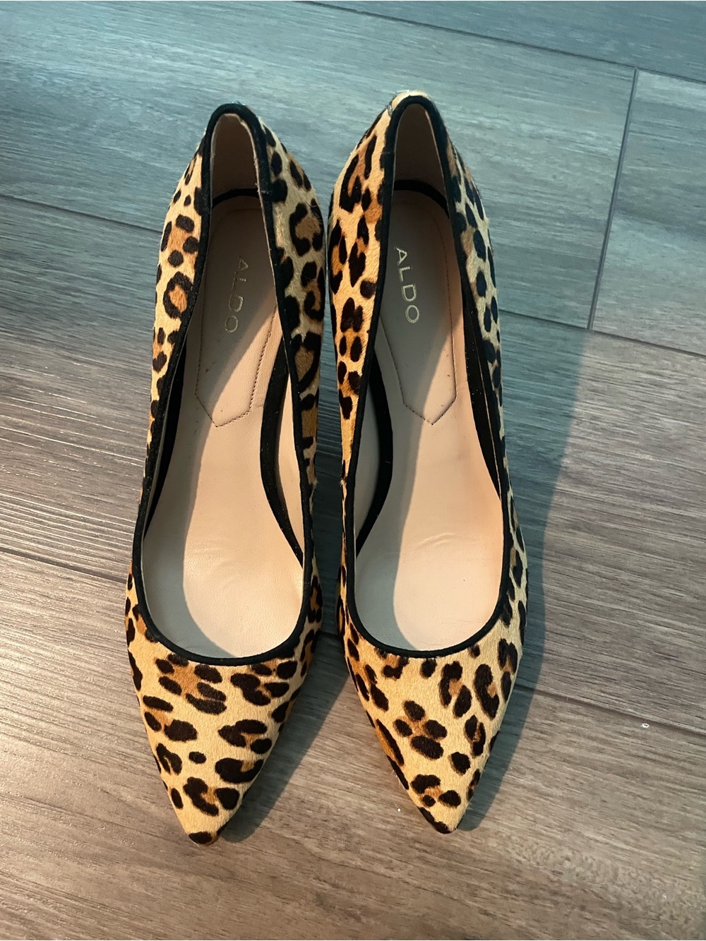 ALDO Leopard Print Pointed Toe Heels - Tan and Black
